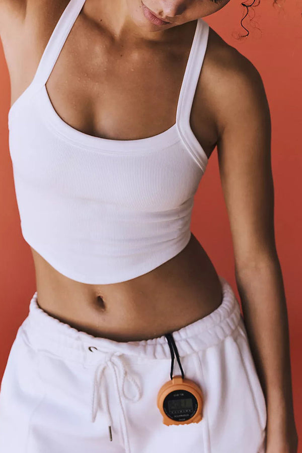 Haut femme côtelé, cropped — blanc