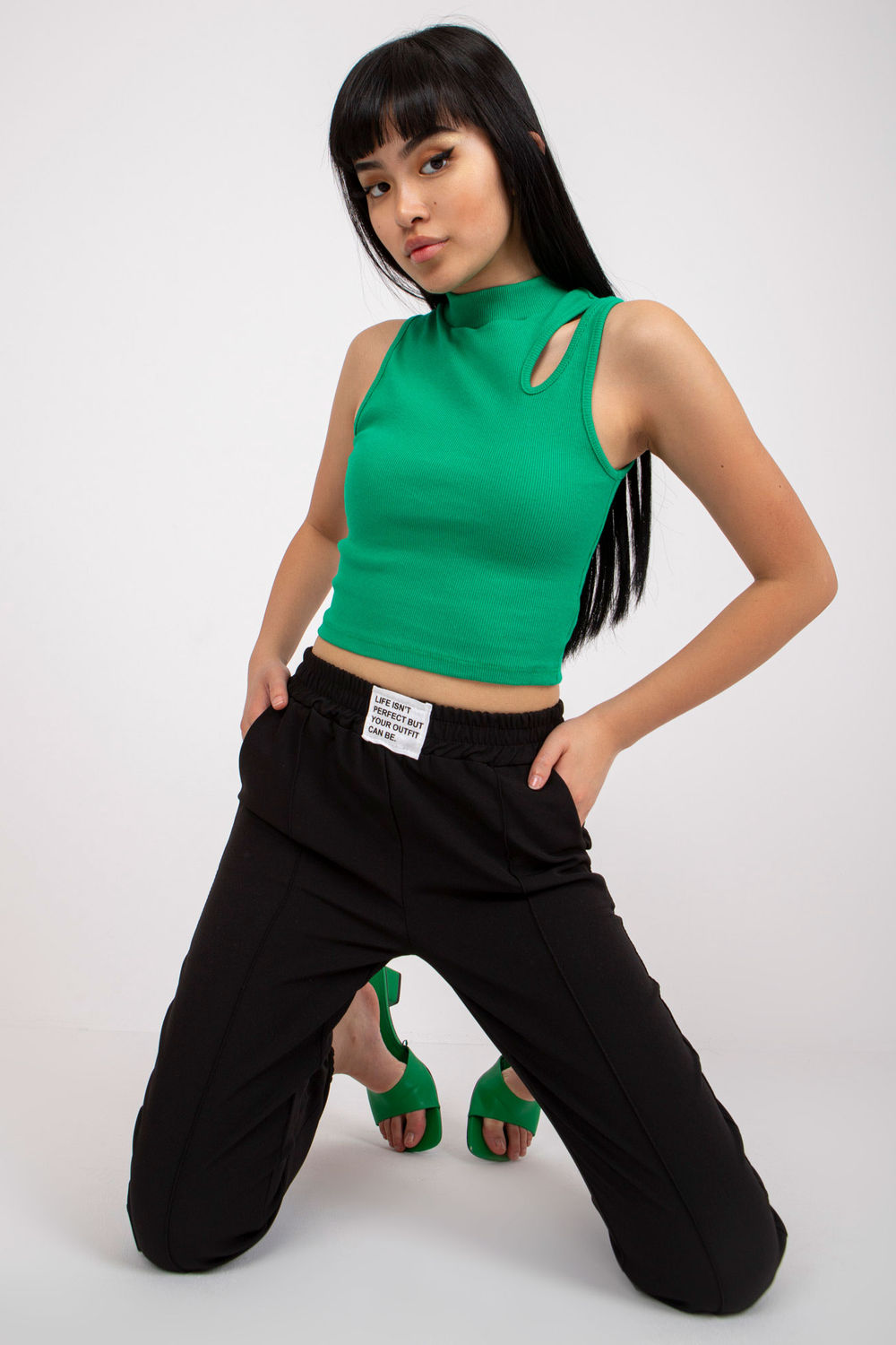 Chaussures à talons femme Italy Moda Pantalon Pantalon — noir
