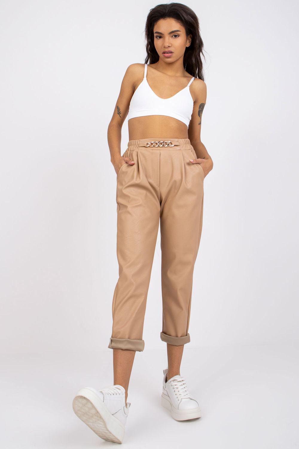 Chaussures à talons femme Italy Moda Pantalon Pantalon — beige