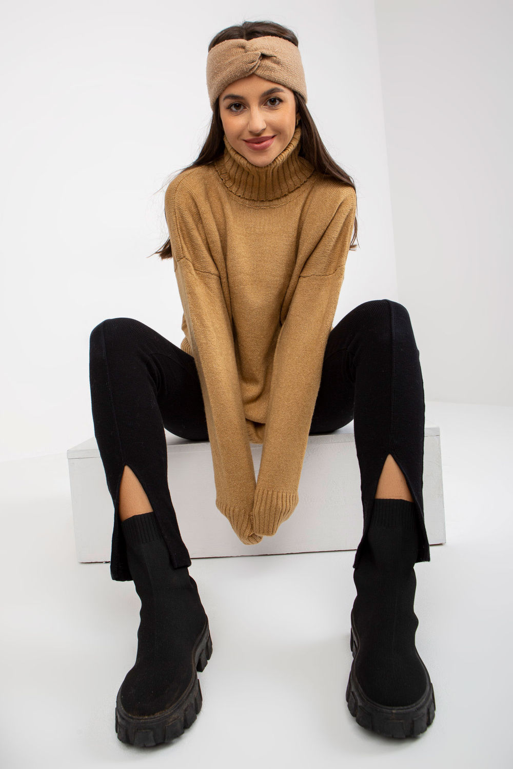 Pull femme Rue Paris Col Roulé Col — brun