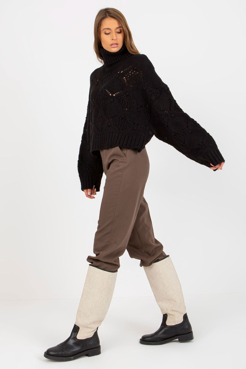 Pull femme EM Col Roulé Col — noir
