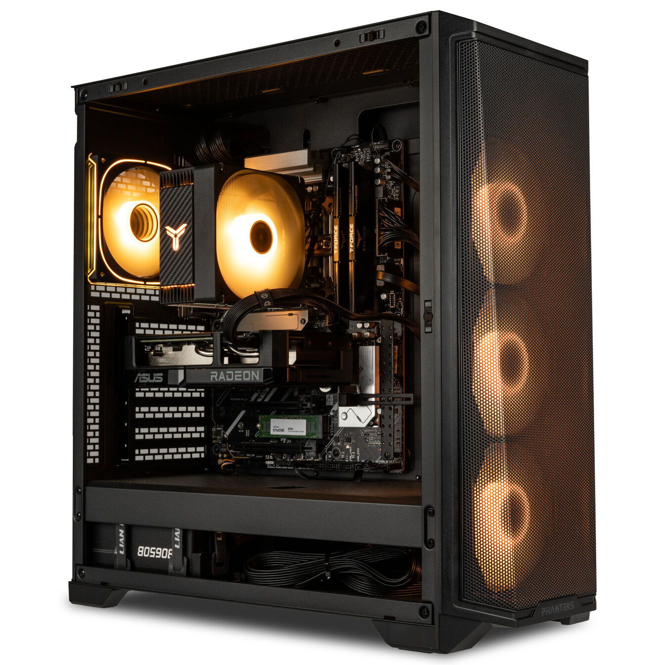 KingForge Gaming-PC argent, AMD Ryzen 5 9500F, RX 9060 XT 16GB, Phanteks Eclipse G370A – Fertig-PC - King Mod Systems - vue 5