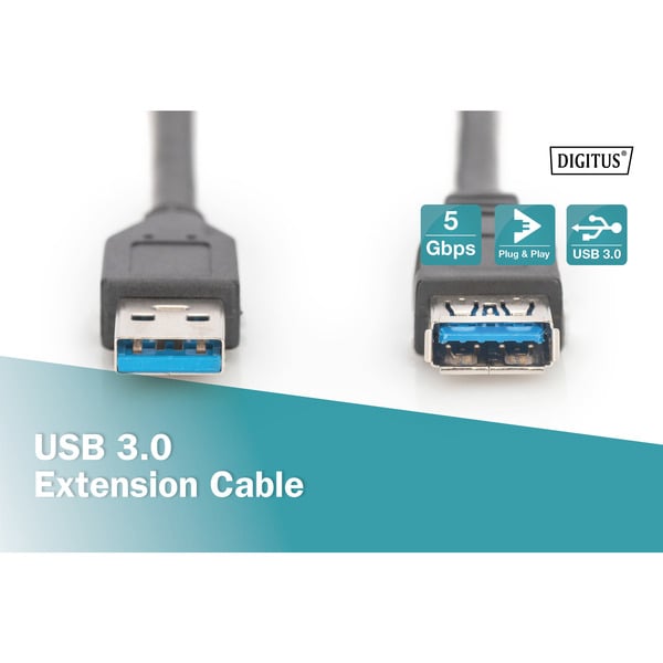 (€ 1,39 / 1 m) Digitus USB 3.2 Gen 1 Verlängerungskabel, USB-A Stecker > USB-A Buchse - Digitus - vue 5