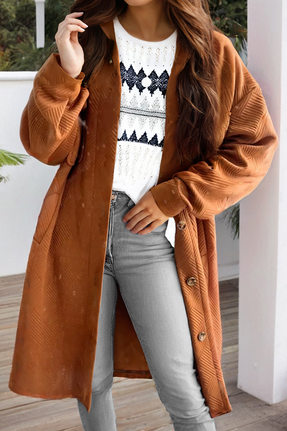 Manteau femme boutonnée, épaules tombantes — doré