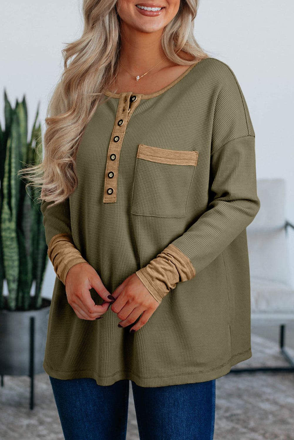 Haut femme gaufré, colorblock — vert