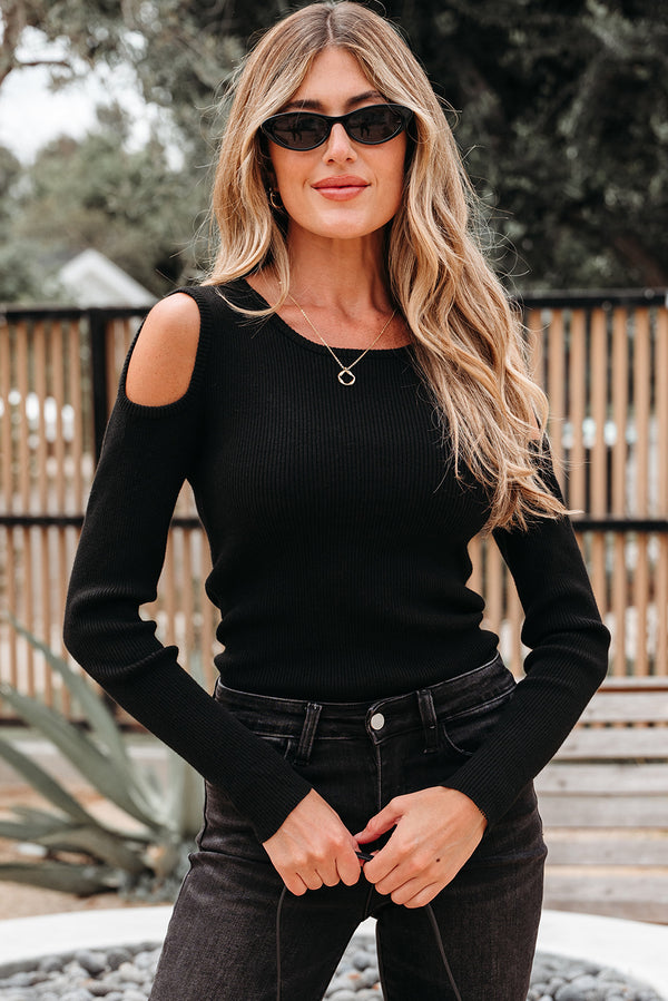Pull femme en maille, côtelé — noir