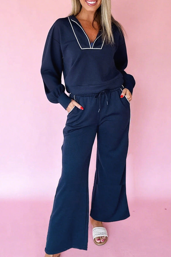 Pantalon femme zip, cropped — bleu marine