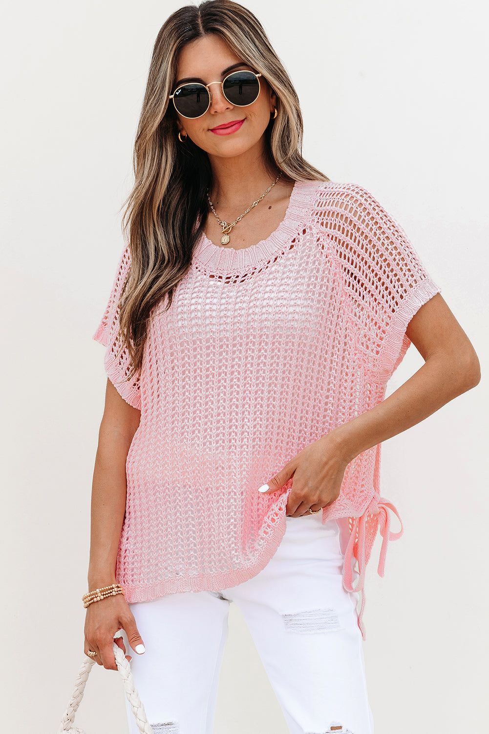 Pull femme manches courtes — rose
