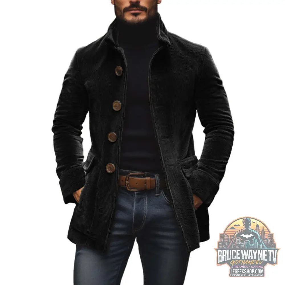Blazer Homme Col Montant Velours Côtelé Boutons Poches Slim Fit - Black / XS - Blazer Homme