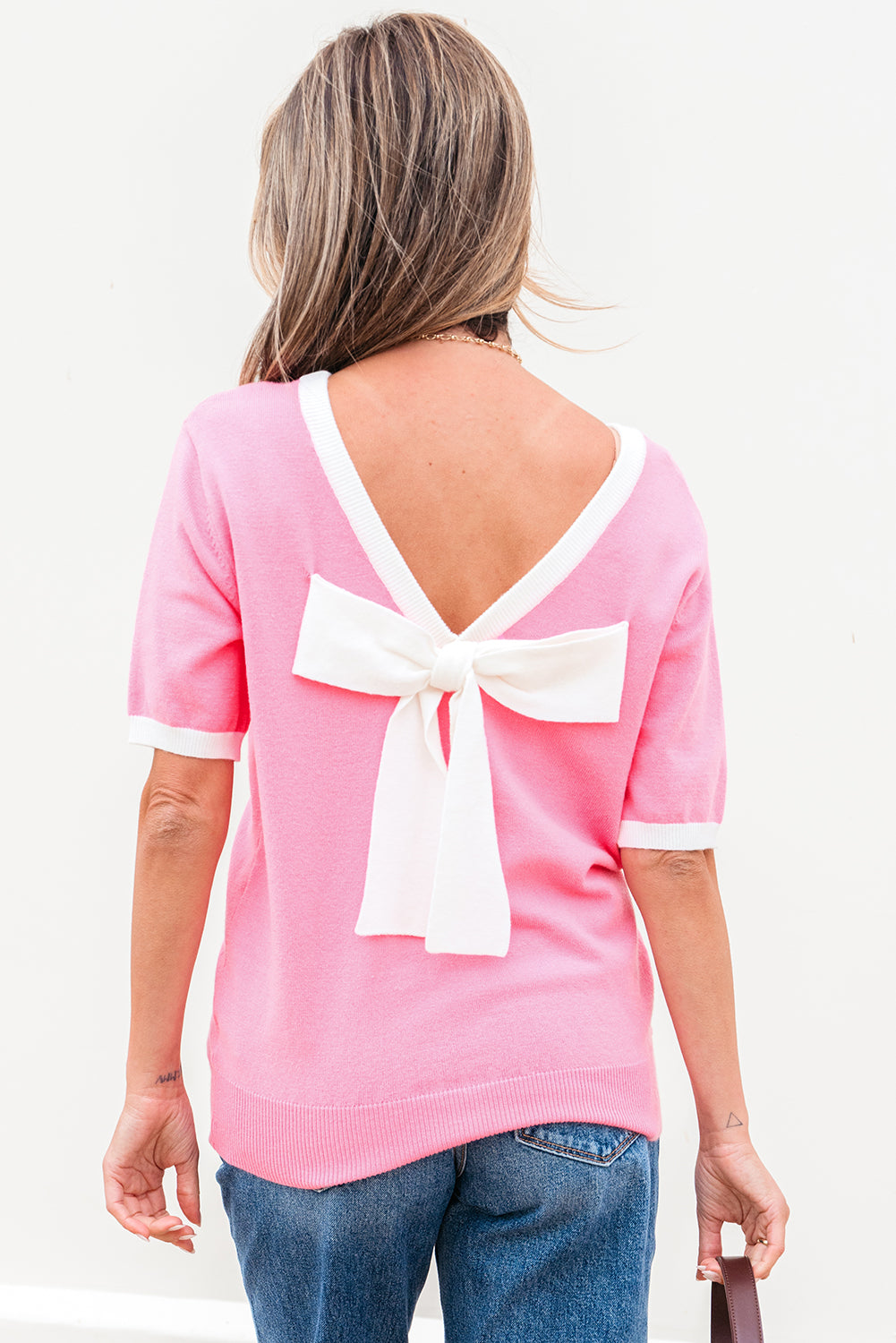 Pull femme manches courtes, colorblock
