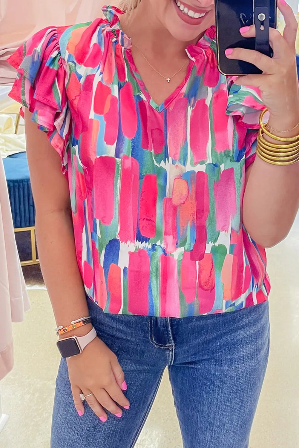 Blouse femme à volants, col V