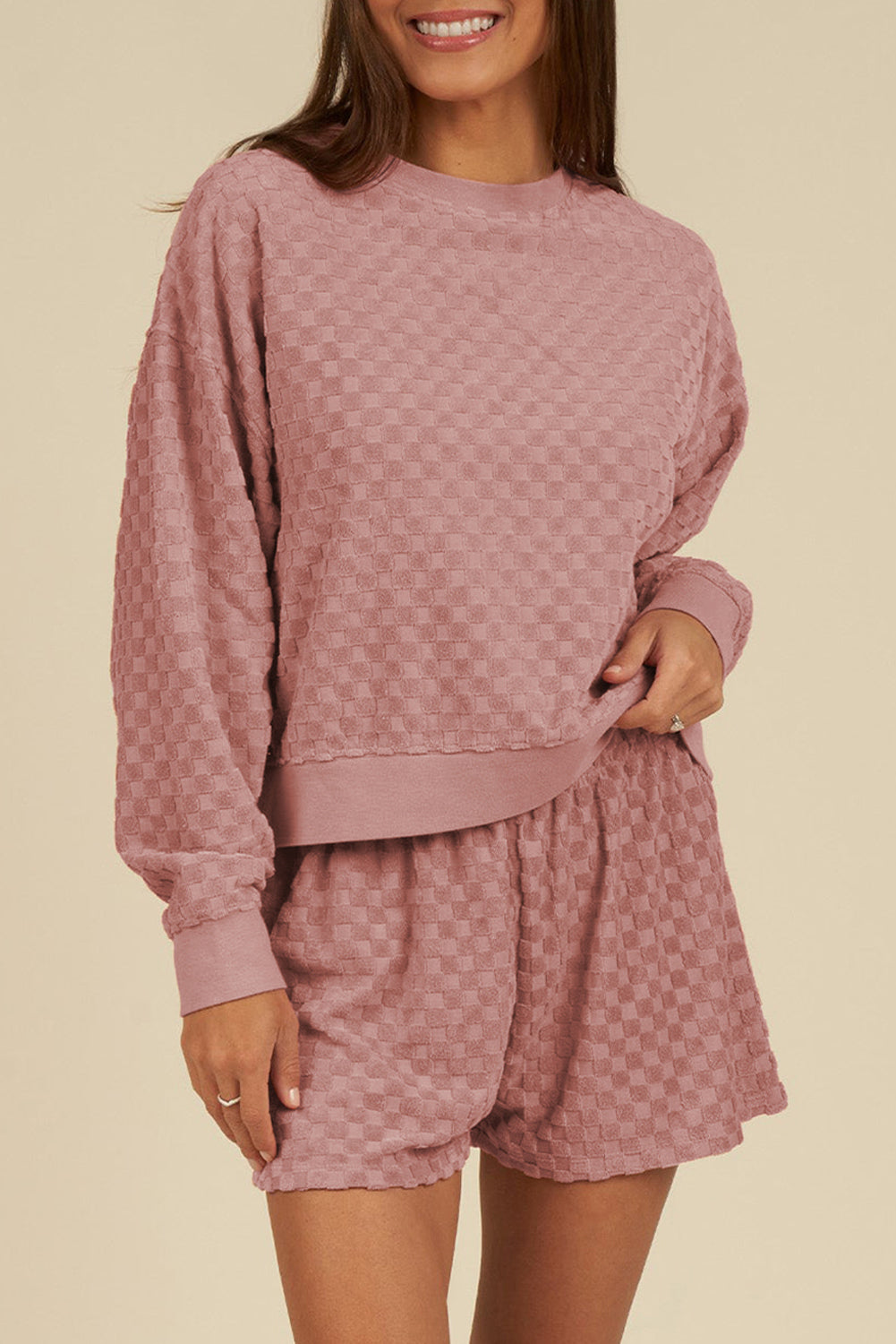 Ensemble femme à carreaux, manches longues