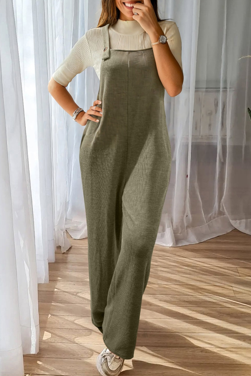 Combinaison femme en maille, ample, casual, uni — vert