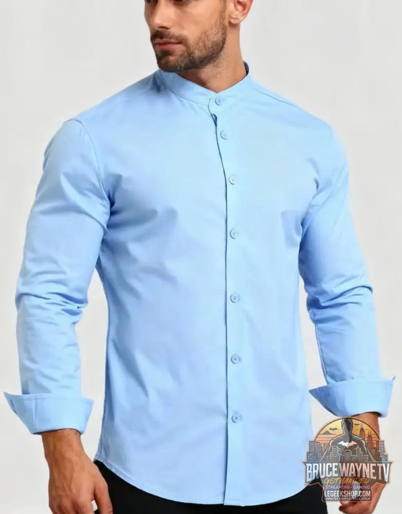 Chemise Homme Col Montant Ajustée Style Jeune - Light blue / S - Chemise Homme