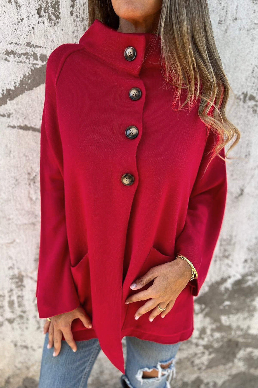 Cardigan femme boutonnée — rouge feu
