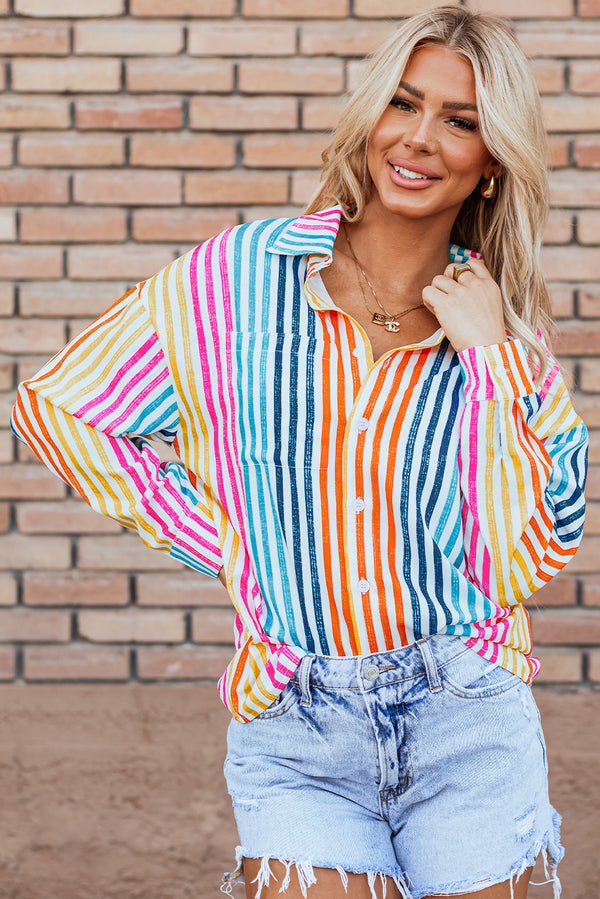 Chemise femme rayé, épaules tombantes, ample — multicolore