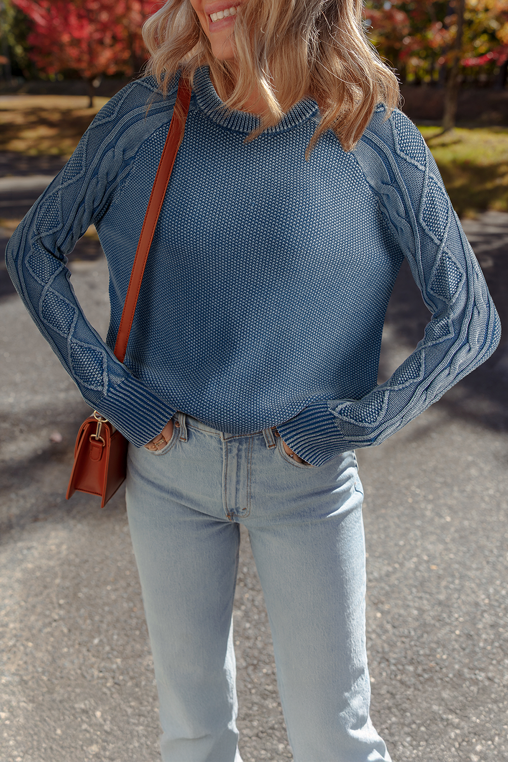 Pull femme en maille, casual, torsadé — bleu
