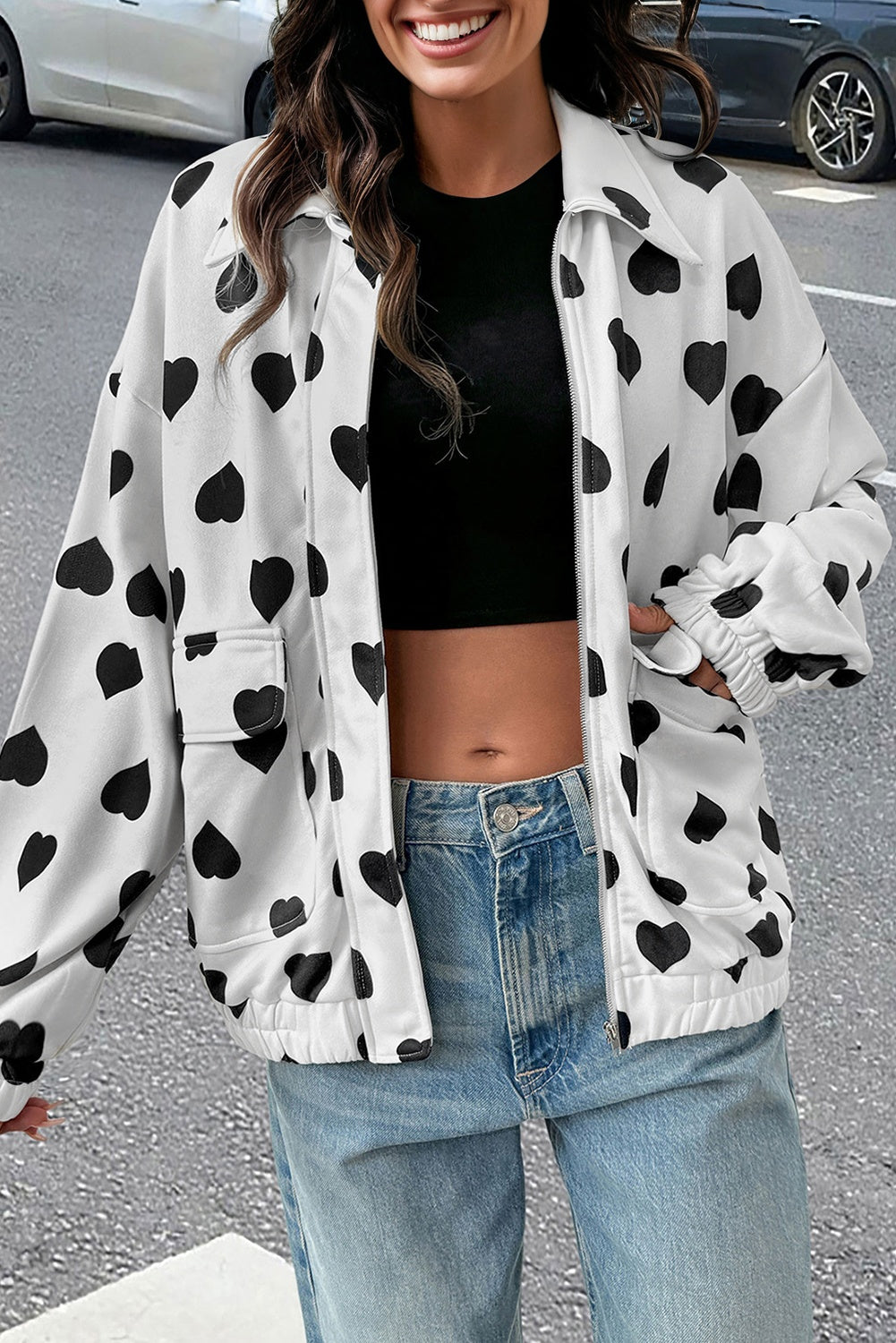 Veste femme zip, poches — blanc