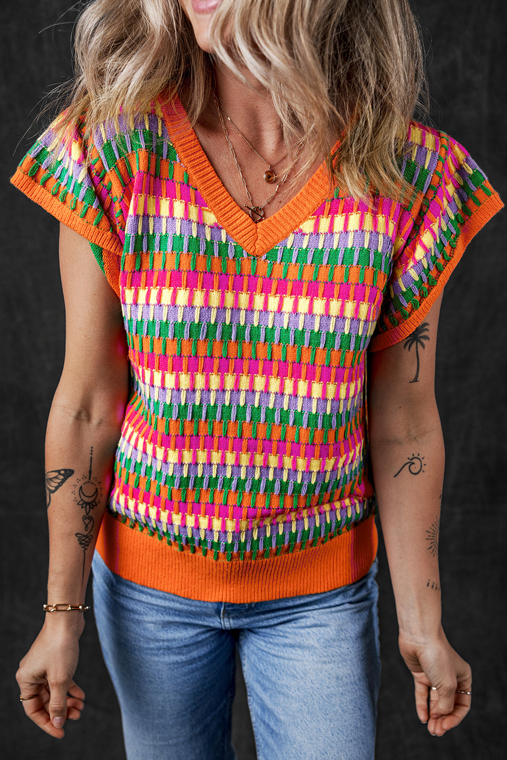 Pull femme en maille — orange