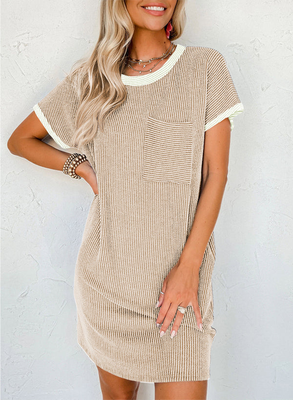 Robe femme côtelé, colorblock — abricot