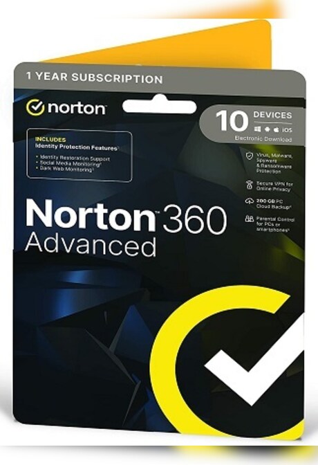 Norton 360 Advanced (10 Devices, 1 Year) (PC, Android, Mac, iOS) - NortonLifeLock Key - EUROPE