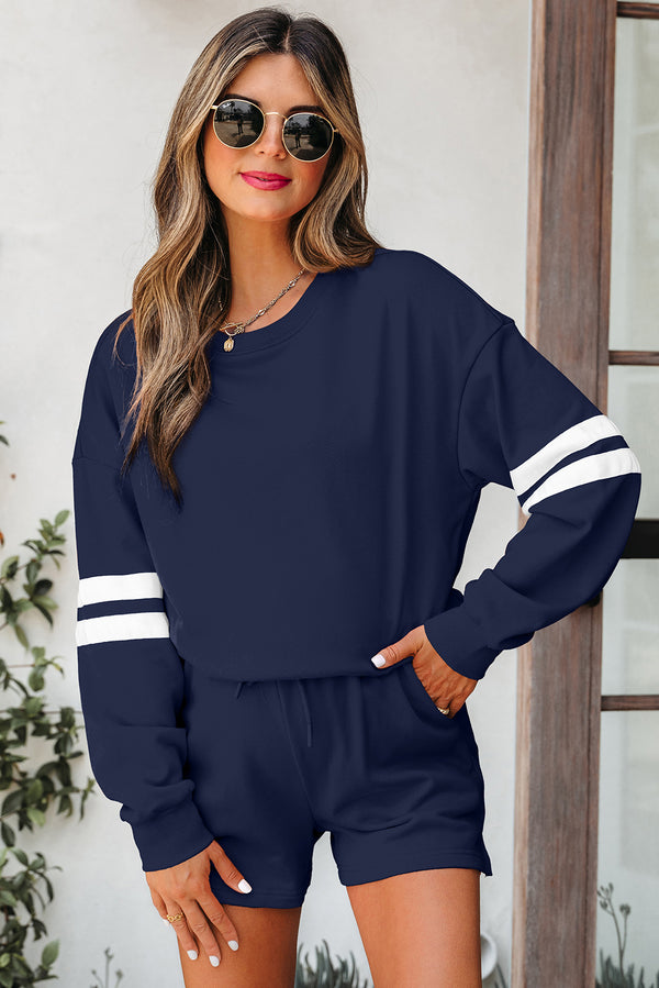 Short femme rayé, épaules tombantes — bleu marine