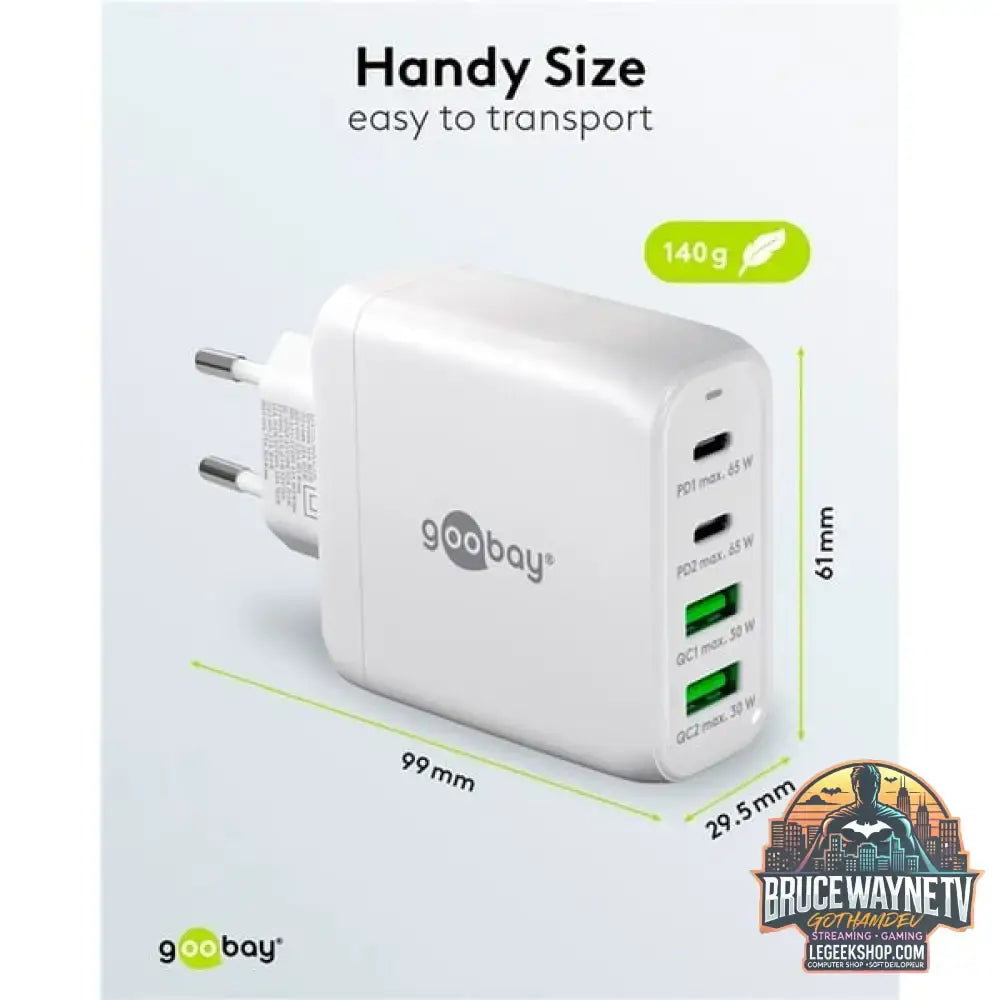 goobay USB-C Multiport-Schnellladegerät, PD, GaN, 68 Watt weiß, 2x USB-C, 2x USB-A, Power Delivery, QuickCharge - goobay - vue 7