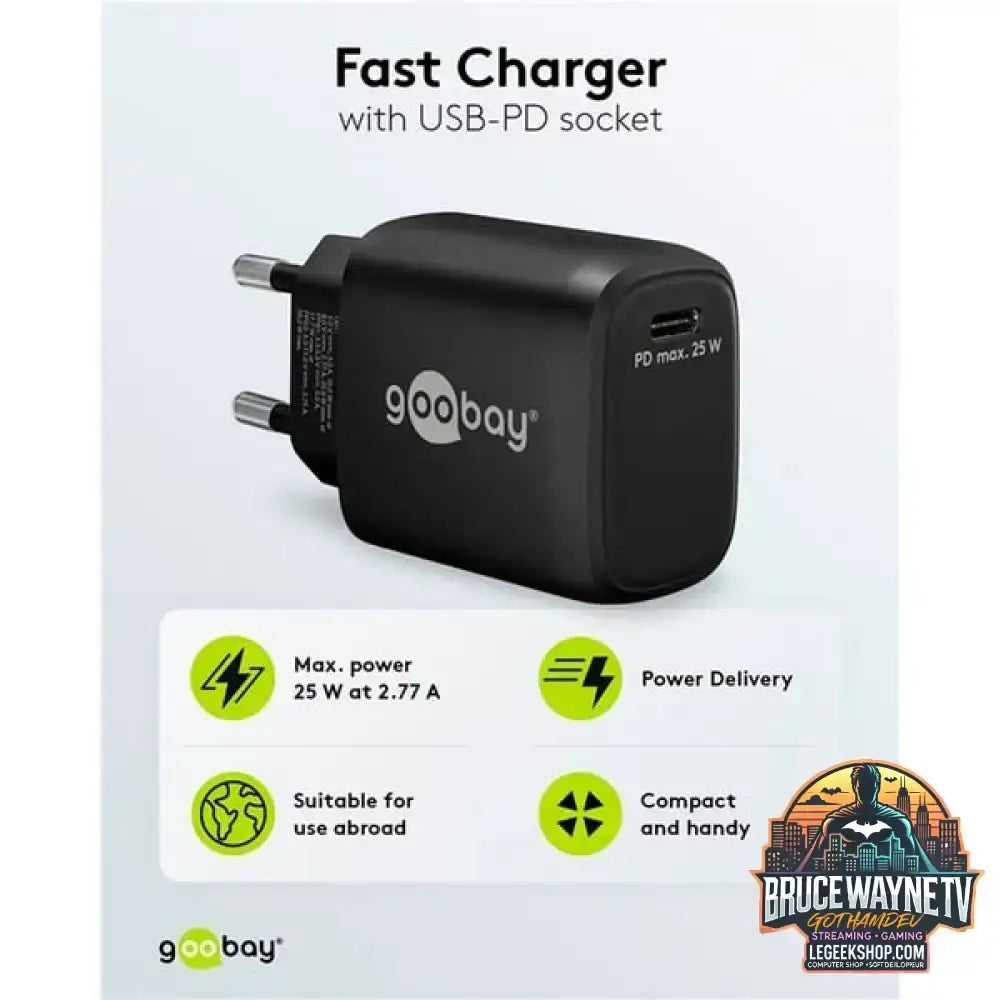 goobay USB-C PD GaN Schnellladegerät 25 Watt schwarz, Power Delivery 3.0 - goobay - vue 6