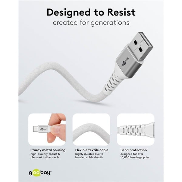 goobay Supersoftes USB 2.0 Textilkabel, USB-A Stecker > USB-C Stecker - goobay - vue 6