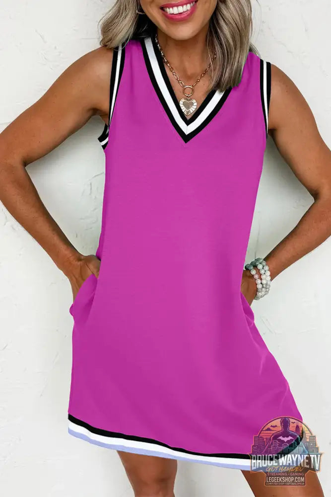 MINE COURSE VERT TRAST COUP V V MINE SHIFT SHEED sans manches Robe - Purple Orchid / S / 80% Polyester + 20% Cotton