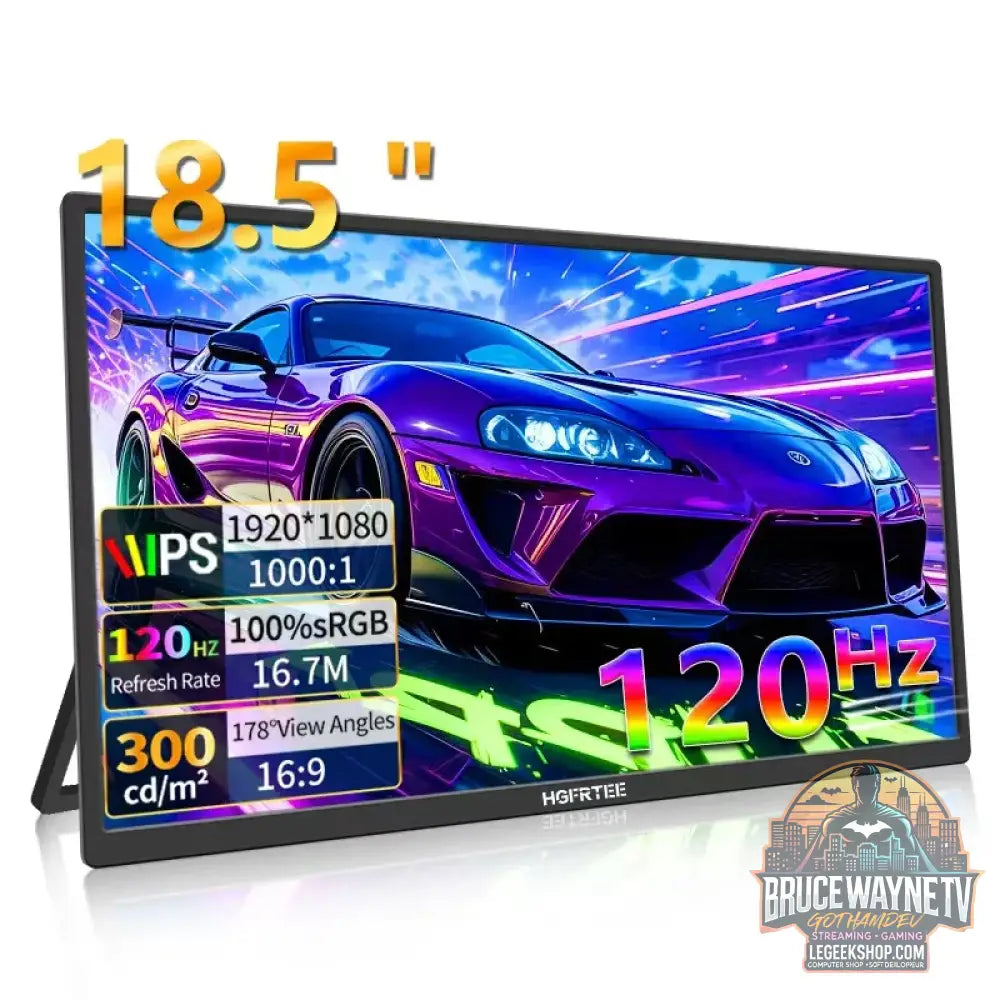 Moniteur portable HGFRTEE 18,5 pouces 120 Hz – Écran de jeu format voyage avec connexion USB-C pour ordinateurs