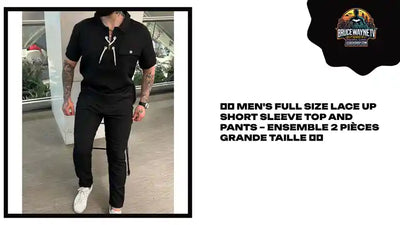 👕👖 Men's Full Size Lace Up Short Sleeve Top and Pants &ndash; Ensemble 2 pi&egrave;ces grande taille 👕👖 by@Outfy