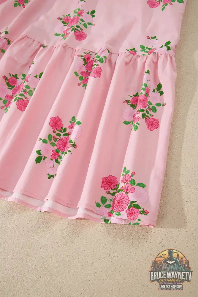 Robe Longue Femme – Florale · Col Cranté · Manches Courtes Flottantes · Taille Haute · 2 Coloris - Robe Femme