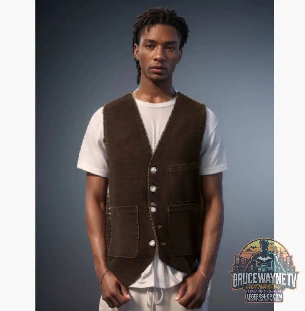 Veste Blazer Homme Velours Côtelé Hiver Casual Chaud Noir Marron Vert Bleu - Brown vest with patch pockets / L - Veste