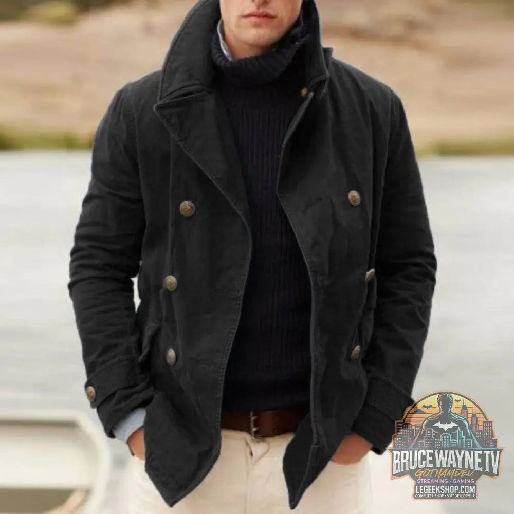 Veste Homme Casual Fashion Doublée Couleur Unie Revers Coupe Loose - Black / S - Veste Homme